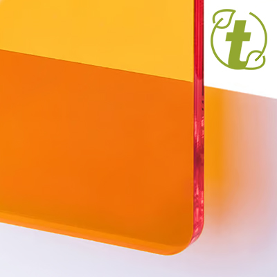 Akrylskiva - TroGlass Color Gloss - Orange transparent. Perfekt för laserskärning och mekaniska verktyg