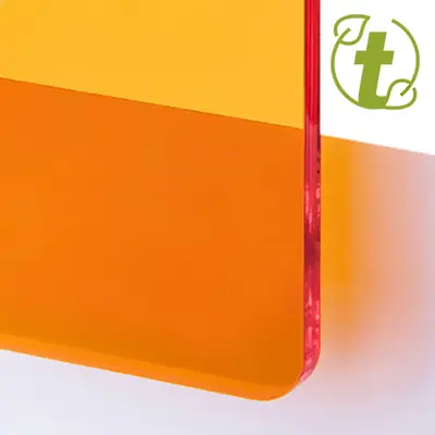 Akrylskiva - TroGlass Color Gloss - Orange transparent. Perfekt för laserskärning och mekaniska verktyg
