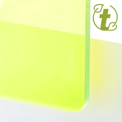 Akrylskiva - TroGlass Color Gloss Flouroscerande - Grön transparent. Perfekt för laserskärning och mekaniska verktyg