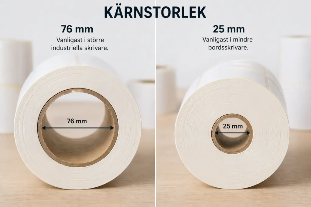 Kärnstorlek på etikettrulle