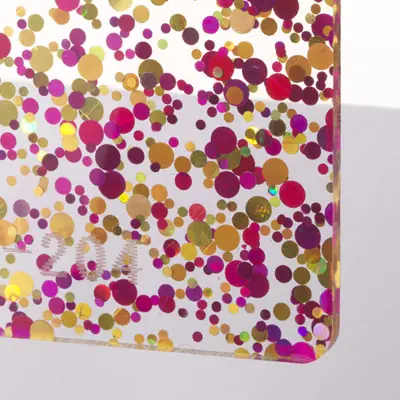 Akrylskiva TroGlass Style Glitter Dots Rosa/Guld - Effektfull akryl för dekor och laserskurna projekt
