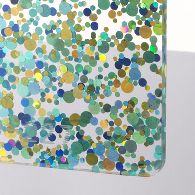 Akrylskiva TroGlass Style Glitter Dots Grön/Blå - Effektfull akryl för dekor och laserskurna projekt